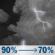 Tonight: A slight chance of rain showers before 7pm, then a chance of showers and thunderstorms between 7pm and 8pm, then showers and thunderstorms between 8pm and 2am. Mostly cloudy. Low around 50, with temperatures rising to around 57 overnight. Southwest wind 5 to 8 mph, with gusts as high as 24 mph. Chance of precipitation is 90%. New rainfall amounts less than a tenth of an inch possible. Tonight: Chance Showers And Thunderstorms then Showers And Thunderstorms